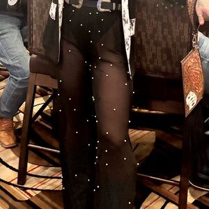 SHEIN Sheer Beaded Mesh Pants
